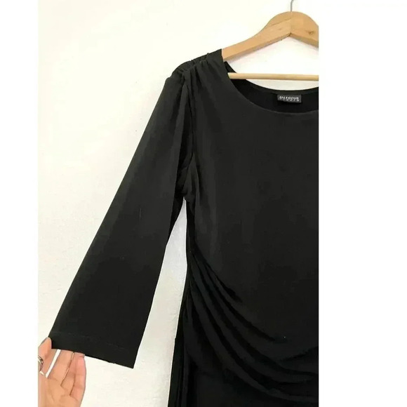 Black Cling Black Stretch Dress Sz Medium Ruched VTG EnFocus Studio Women's - Picture 11 of 13